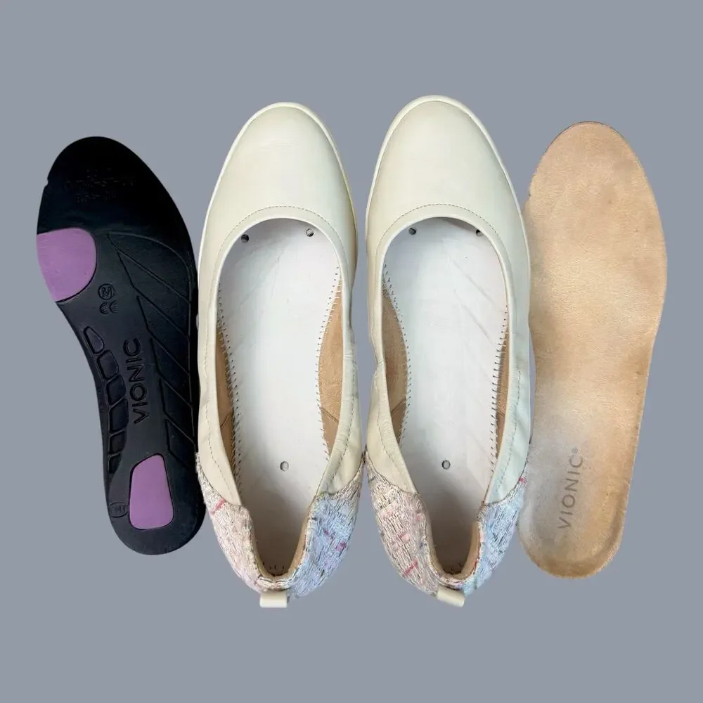 Vionic Jacey Wedge Low Heel Slip On Comfort Shoes Women Size 10 Cream Leather
